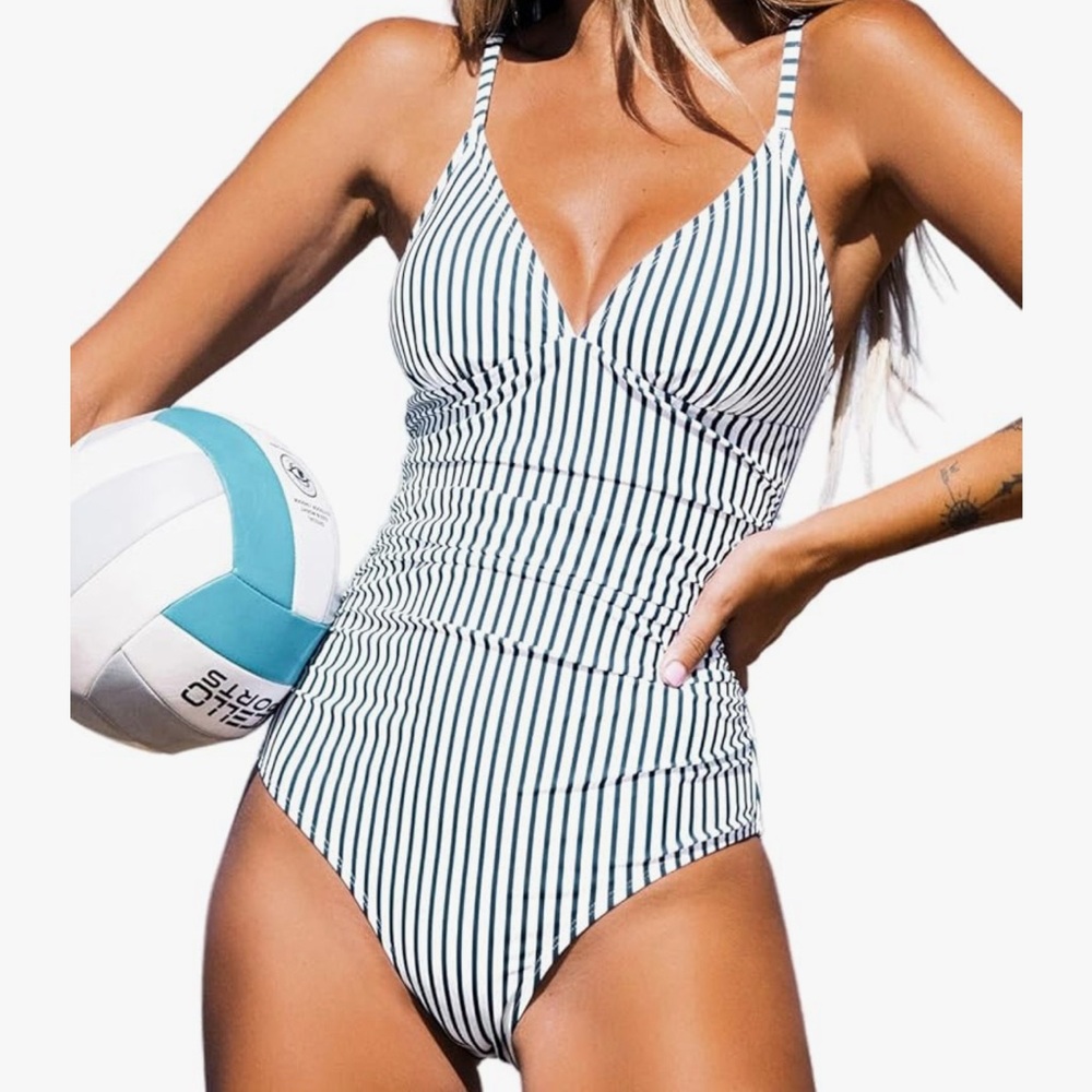 Cupshe White and Black Stripe One-Piece Swimsuit